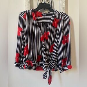 Madewell Striped Blouse with Red Floral detail